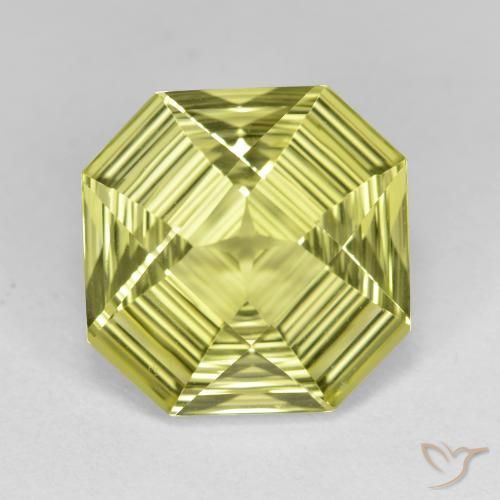 6.15ct Natürlicher grünlich-gelb Quarz, Smaragdschliff, VVS