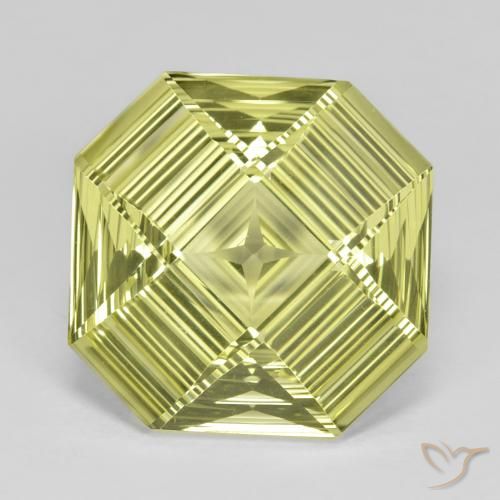 12.31ct Natürlicher grünlich-gelb Quarz, Smaragdschliff, VVS