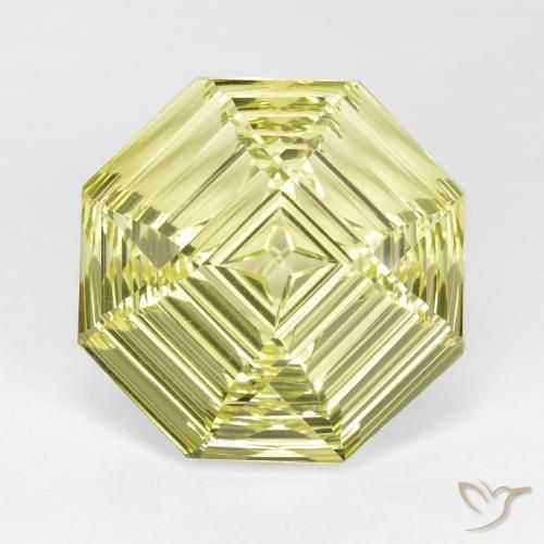 14.36ct Natürlicher grünlich-gelb Quarz, Smaragdschliff, VVS