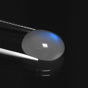 9,17 ctw natürlicher Blau-weiß Regenbogenmondstein, Oval Schliff, Lichtdurchlässig