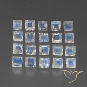 3.62 ct natürliche Bläulich-weiß Regenbogenmondstein-Edelsteine, Quadrat, Transparent / Lichtdurchlässig