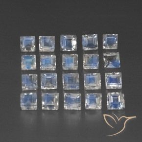 3.37 ct natürliche Bläulich-weiß Regenbogenmondstein-Edelsteine, Quadrat, Transparent / Lichtdurchlässig