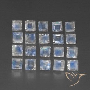 2.87 ct natürliche Bläulich-weiß Regenbogenmondstein-Edelsteine, Quadrat, Transparent / Lichtdurchlässig