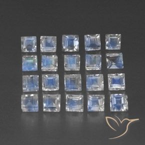 2.22 ct natürliche Bläulich-weiß Regenbogenmondstein-Edelsteine, Quadrat, Transparent / Lichtdurchlässig