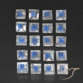3.64 ct natürliche Bläulich-weiß Regenbogenmondstein-Edelsteine, Quadrat, Transparent / Lichtdurchlässig