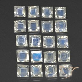 3.12 ct natürliche Bläulich-weiß Regenbogenmondstein-Edelsteine, Quadrat, Transparent