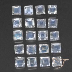 3.04 ct natürliche Bläulich-weiß Regenbogenmondstein-Edelsteine, Quadrat, Transparent