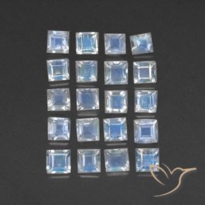 2,53 ct natürliche weißer Regenbogen-Mondstein-Edelsteine, Quadrat, Transparent