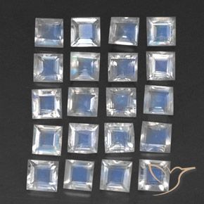 2.73 ct natürliche Bläulich-weiß Regenbogenmondstein-Edelsteine, Quadrat, Transparent
