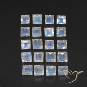 3.36ctw Natürlicher Bläulich-weiß Regenbogenmondstein, Quadrat, Transparent