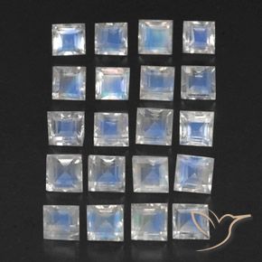 3.36 ct natürliche Bläulich-weiß Regenbogenmondstein-Edelsteine, Quadrat, Transparent
