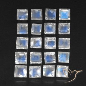 3.40 ct natürliche Bläulich-weiß Regenbogenmondstein-Edelsteine, Quadrat, Transparent