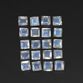  ct natürliche Blau-weiß Regenbogenmondstein-Edelsteine, Quadrat, Transparent