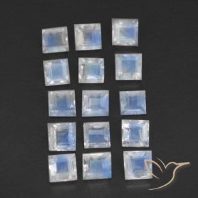 2.18 ct natürliche Bläulich-weiß Regenbogenmondstein-Edelsteine, Quadrat, Transparent