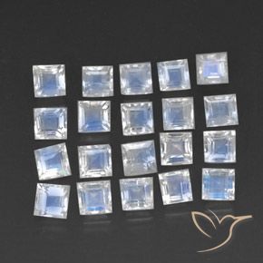 3.61 ct natürliche Bläulich-weiß Regenbogenmondstein-Edelsteine, Quadrat, Transparent