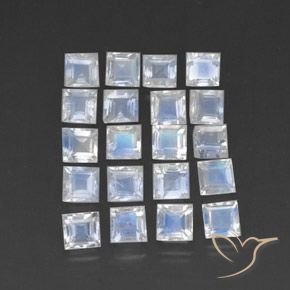3.80 ct natürliche Bläulich-weiß Regenbogenmondstein-Edelsteine, Quadrat, Transparent