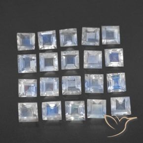 3.33 ct natürliche Bläulich-weiß Regenbogenmondstein-Edelsteine, Quadrat, Transparent