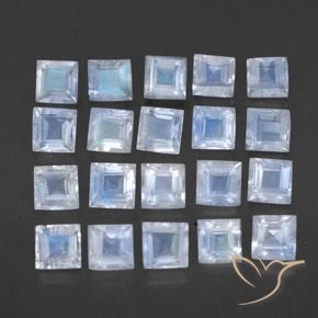 3.09 ct natürliche Bläulich-weiß Regenbogenmondstein-Edelsteine, Quadrat, Transparent
