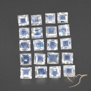 2.89 ct natürliche Bläulich-weiß Regenbogenmondstein-Edelsteine, Quadrat, Transparent