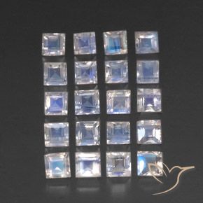 3.77 ct natürliche Bläulich-weiß Regenbogenmondstein-Edelsteine, Quadrat, Transparent
