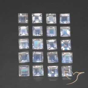 3.24 ct natürliche Bläulich-weiß Regenbogenmondstein-Edelsteine, Quadrat, Transparent