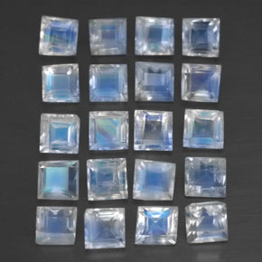 2,88 ct natürliche weißer Regenbogen-Mondstein-Edelsteine, Quadrat, Transparent