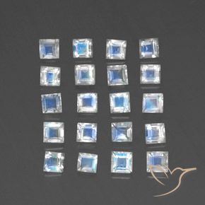 2.85 ct natürliche Bläulich-weiß Regenbogenmondstein-Edelsteine, Quadrat, Transparent