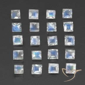 3.01 ct natürliche Bläulich-weiß Regenbogenmondstein-Edelsteine, Quadrat, Transparent