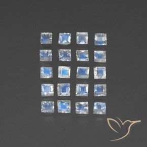 2.86 ct natürliche Bläulich-weiß Regenbogenmondstein-Edelsteine, Quadrat, Transparent / Lichtdurchlässig
