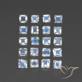2.27 ct natürliche Bläulich-weiß Regenbogenmondstein-Edelsteine, Quadrat, Transparent / Lichtdurchlässig