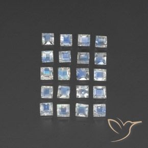 2.91 ct natürliche Bläulich-weiß Regenbogenmondstein-Edelsteine, Quadrat, Transparent / Lichtdurchlässig