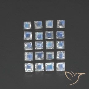 3.06 ct natürliche Bläulich-weiß Regenbogenmondstein-Edelsteine, Quadrat, Transparent
