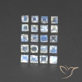 3.22 ct natürliche Bläulich-weiß Regenbogenmondstein-Edelsteine, Quadrat, Transparent / Lichtdurchlässig