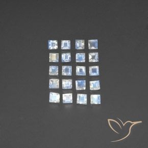 2.96ctw Natürlicher Bläulich-weiß Regenbogenmondstein, Quadrat, Transparent