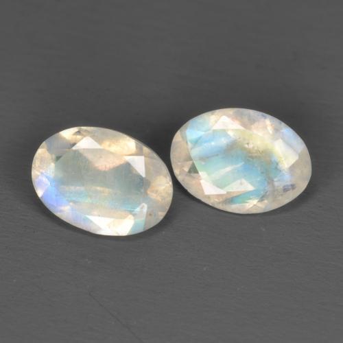 1,40 ct natürliche weißer Regenbogen-Mondstein-Edelsteine, Oval Schliff, Transparent