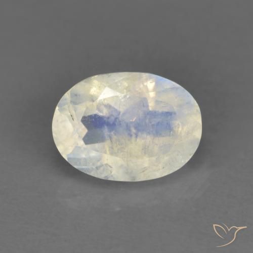 0.91ct Natürlicher Bläulich-weiß Regenbogenmondstein, Oval, Transparent