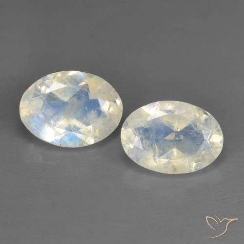 1,45 ct natürliche weißer Regenbogen-Mondstein-Edelsteine, Oval Schliff, Transparent