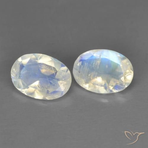 1.27 ct natürliche Bläulich-weiß Regenbogenmondstein-Edelsteine, Oval, Transparent