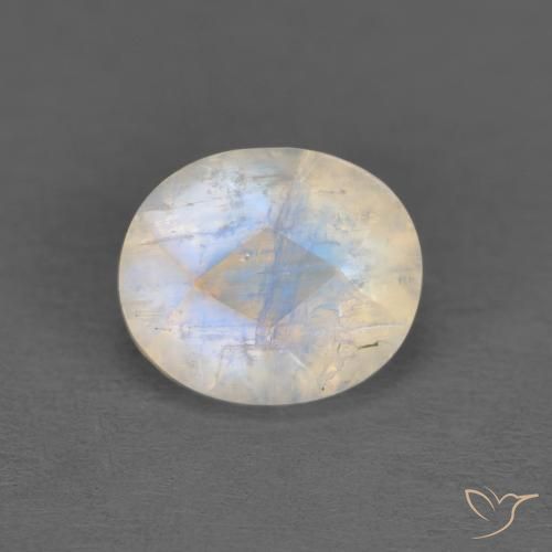 1.18ct Natürlicher Bläulich-weiß Regenbogenmondstein, Oval, Lichtdurchlässig