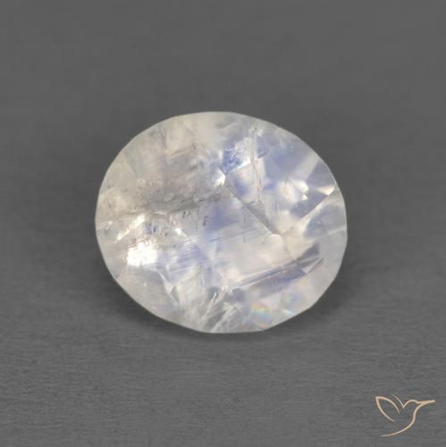 1.21ct Natürlicher Bläulich-weiß Regenbogenmondstein, Oval, Transparent