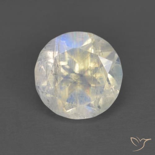 1.30ct Natürlicher Bläulich-weiß Regenbogenmondstein, Runden, Transparent
