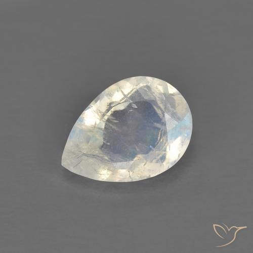 0.73ct Natürlicher Bläulich-weiß Regenbogenmondstein, Birnenform, Transparent