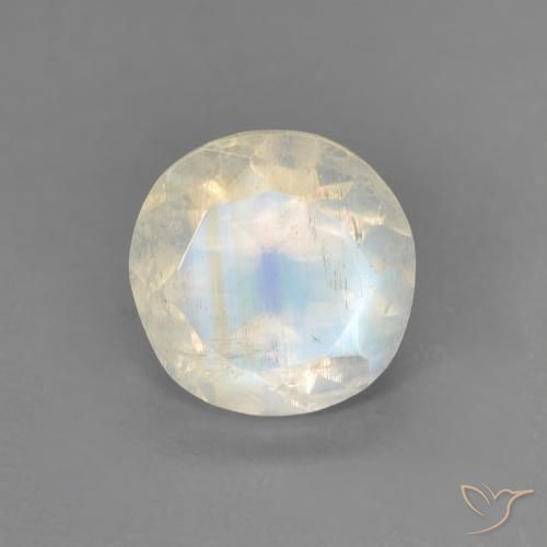 1.29ct Natürlicher Bläulich-weiß Regenbogenmondstein, Runden, Transparent