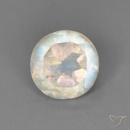 1.33ct Natürlicher Bläulich-weiß Regenbogenmondstein, Runden, Transparent