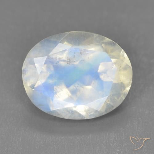 3.32ct Natürlicher Bläulich-weiß Regenbogenmondstein, Oval, Transparent