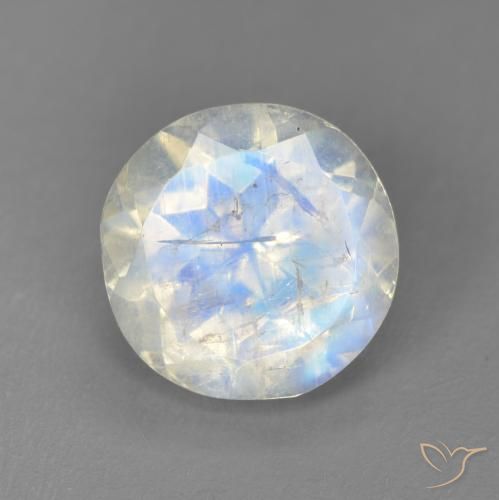2.49ct Natürlicher Bläulich-weiß Regenbogenmondstein, Runden, Transparent