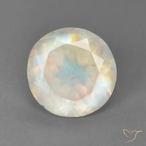 3.50ct Natürlicher Bläulich-weiß Regenbogenmondstein, Runden, Transparent