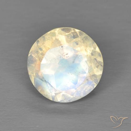 1.86ct Natürlicher Bläulich-weiß Regenbogenmondstein, Runden, Transparent