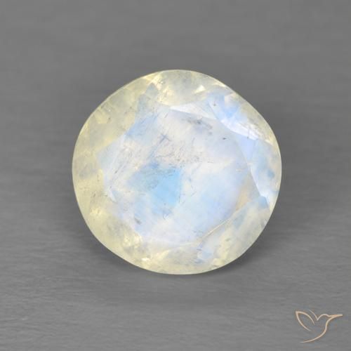 2.03ct Natürlicher Bläulich-weiß Regenbogenmondstein, Runden, Transparent