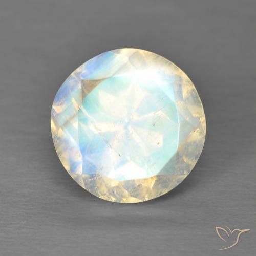 2.98ct Natürlicher Bläulich-weiß Regenbogenmondstein, Runden, Transparent